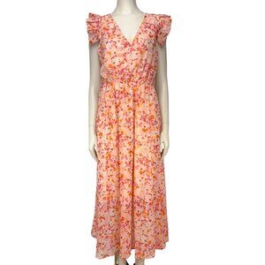 VERSION FÉMININ French Boho Soft Pink Floral Light Féminine Maxi Dress sz M